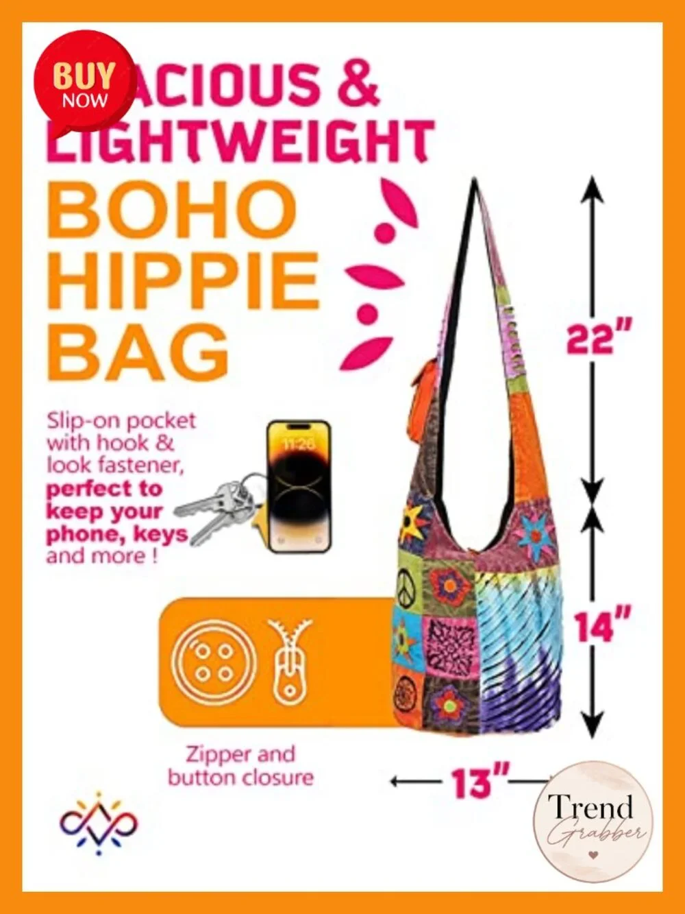 Extra Large Boho Hobo Crossbody Bag with Upcycled Cotton, Handmade, Zipper &